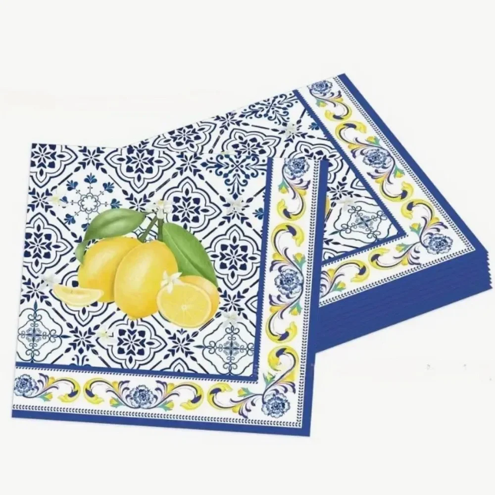 Floral Capri Lemon Party Luncheon Paper Napkins, 20 ct